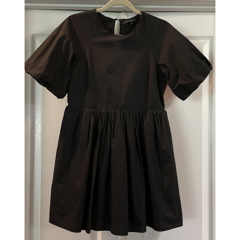 English Factory Dress Womens XS Black Puff Sleeve Fit & Flare Mini Cotton